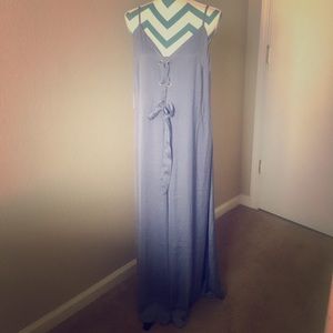 Dusty sky periwinkle blue lace up maxi cami dress